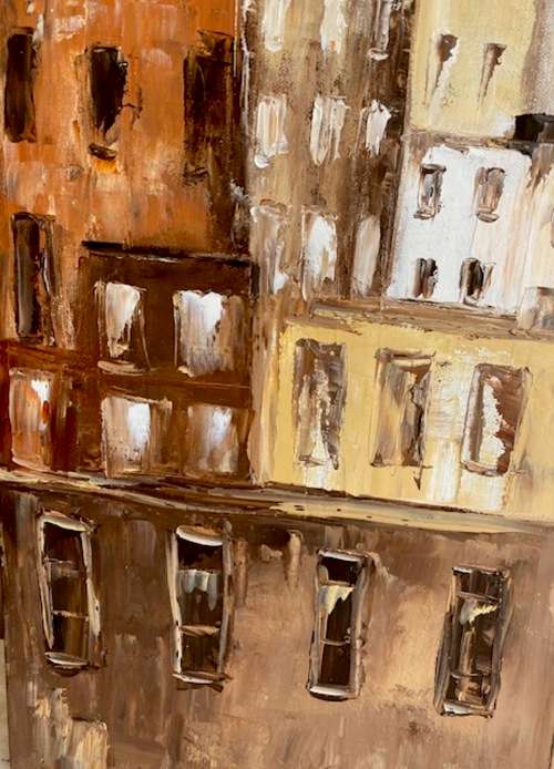 City Block, oil painting by artist Mary Papas