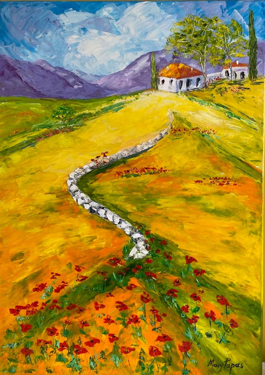 Country Scene with Poppies, oil painting >>Summer special<<