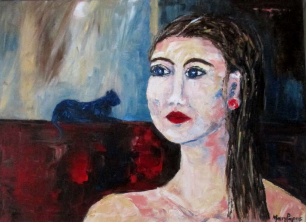 Girl with Blue Cat,  oil painting by Mary Papas