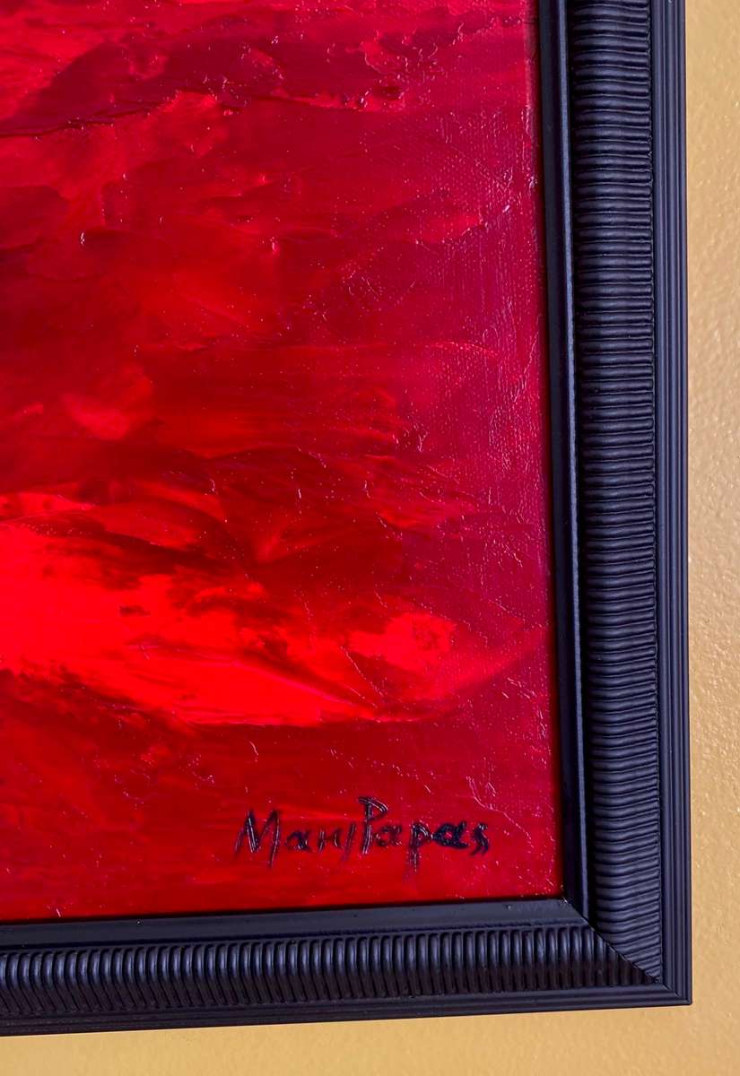 Sundown,  framed oil painting by artist Mary Papas