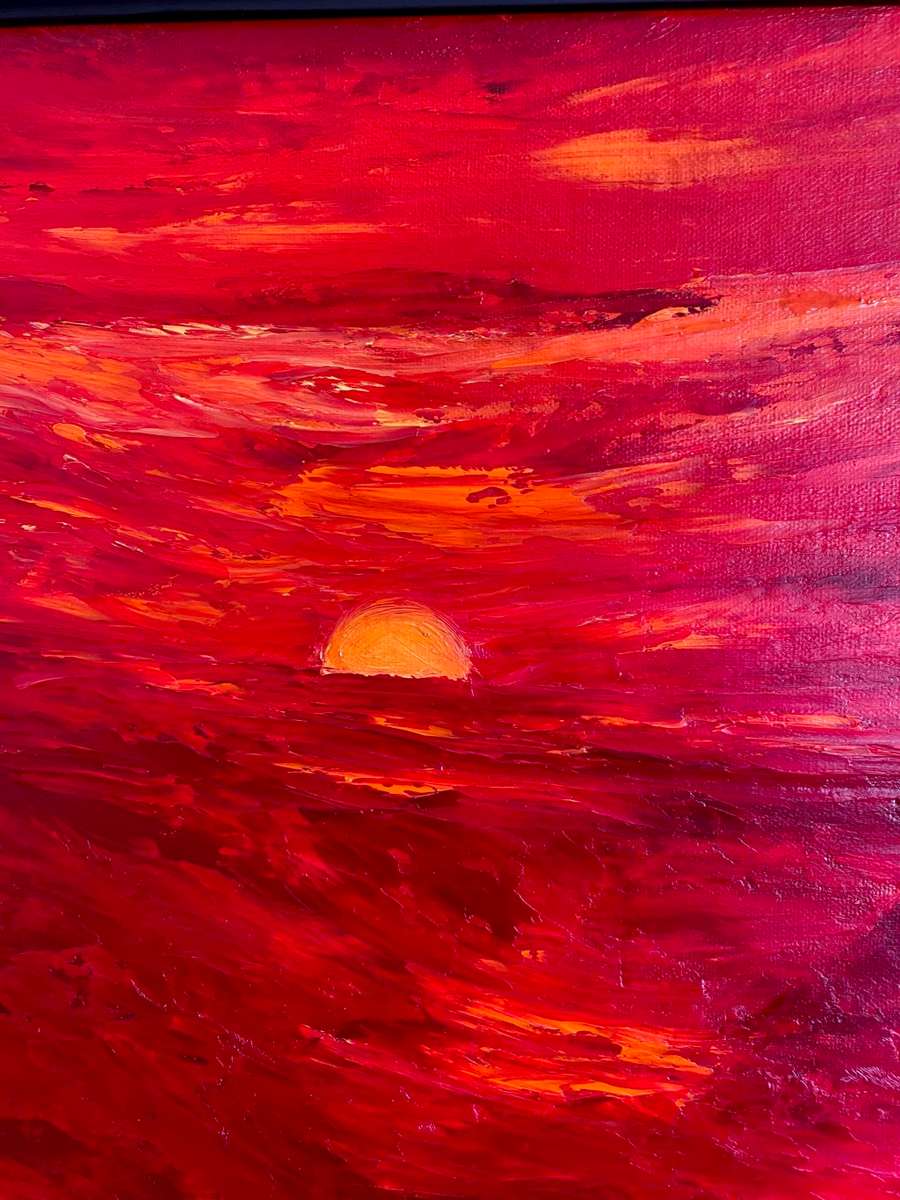 Sundown,  framed oil painting by artist Mary Papas