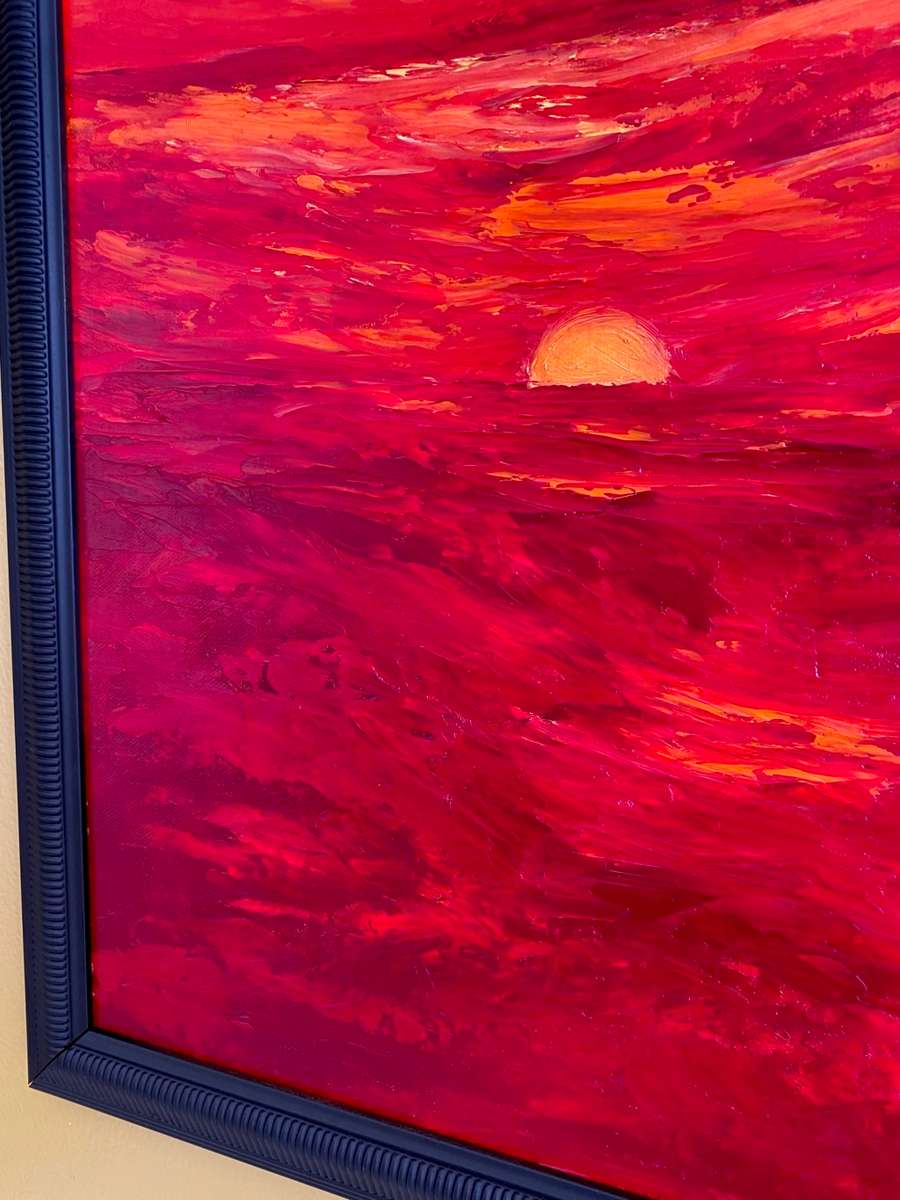 Sundown,  framed oil painting by artist Mary Papas