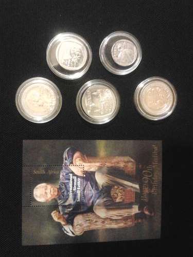 MANDELA COIN & STAMP COMBO***5 X Mandela Coins & Mandela 90th Birthday Stamp***