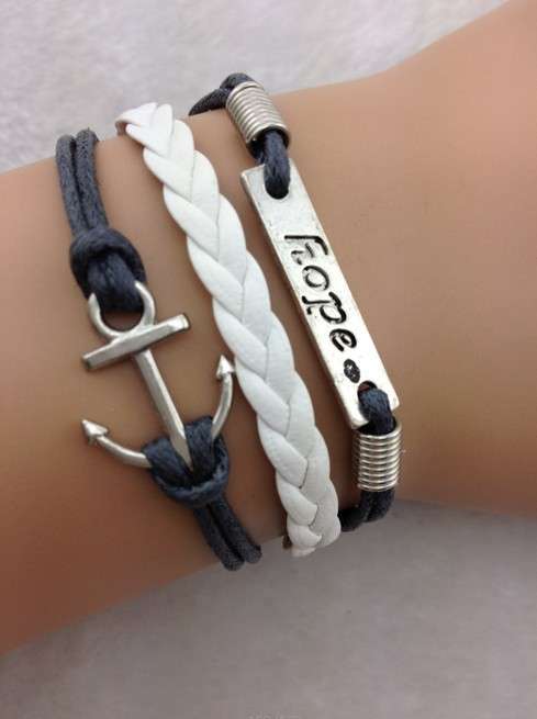 Anchor and hope bracelet (white and grey)