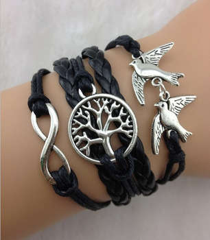 Love birds, wish tree and infinity bracelet (Black)