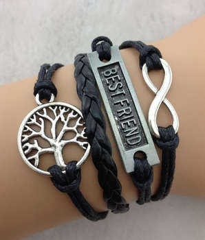 Infinity, best friend and wish tree bracelet (Black)