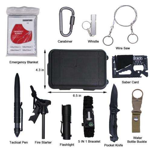 12 in 1 Survival Gear Tool Emergency Tactical Camping Set with Carabiner