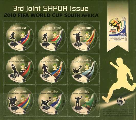 Namibia Combination 2010 Fifa Sheetlet UM. Showing all 9 Countries.