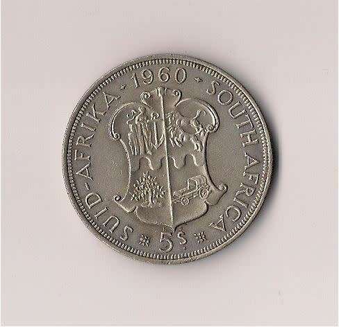 1960 South Africa 5 Shilling -- Silver Coin -- Unit is Strength (COIN NOT CLEANED)