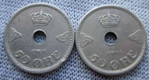 1928/48 Norway 50 Ore Norge (x2 Coins Lot)