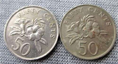 1985 Singapore 50 Cents (x2 Coins Lot)