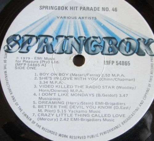 1979 SPRINGBOK HIT PARADE 46 S.A TOP 14 (MFP 54865) VINYL LP RECORD - S207