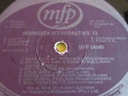 1973 SPRINGBOK HITS PARADE 13 (MFP 54545) VINYL LP RECORD