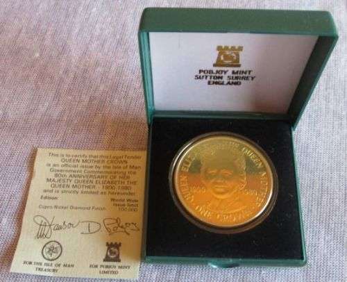 80th Anniversary of Majesty 1900-1980 One Crown Commemorative Cupro Nickel Diamond Polish