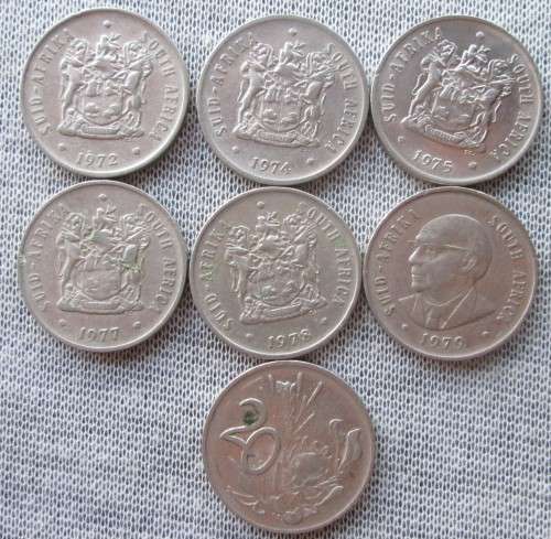 Twenty Cents 1972/74/75/77/78/79 South Africa (Lot)