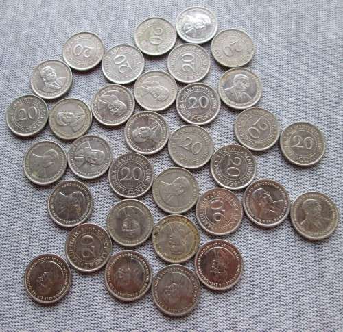20 CENTS MAURITIUS COINS x33 COINS (SEE DESCRIPTION - DATES)