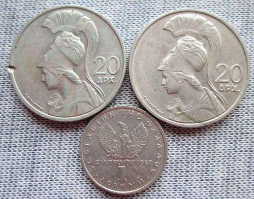 1 / 20 Drachmas Greece 1967/73 (x3 Coins Lot)