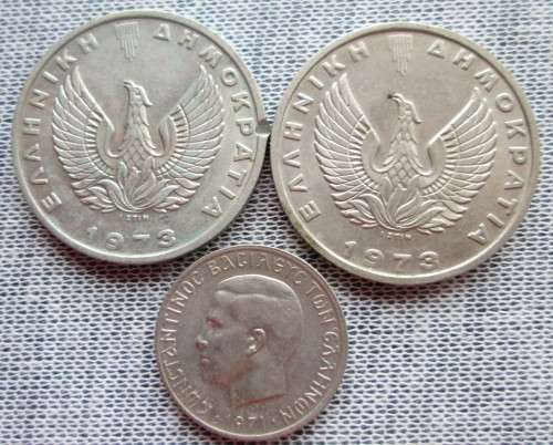 1 / 20 Drachmas Greece 1967/73 (x3 Coins Lot)