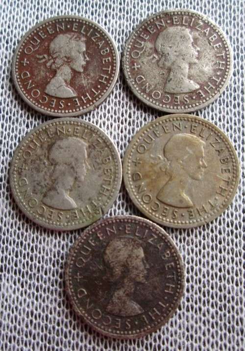 Three Pence Rhodesia & Nyasaland 1956/57/62 (x5 Coins Lot)