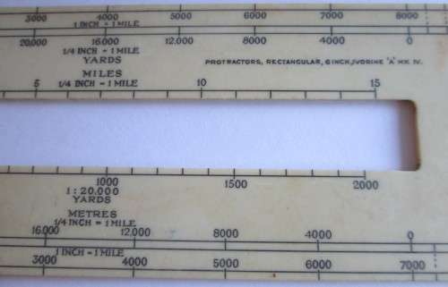 WW2 BRITISH ARMY MAP READING RULERS - PROTRACTORS RECTANGULAR 6 INCH IVORINE "A" MK IV (x2)