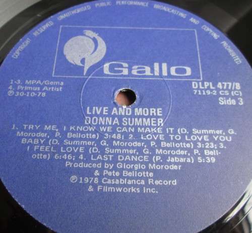 DONNA SUMMER - 1978 LIVE AND MORE (DLPL 477/8) x2 VYNIL LP RECORDS - A3121
