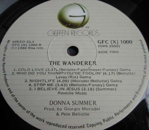 DONNA SUMMER - 1980 THE WANDERER (GHD 2000) VINYL LP RECORD - A3122