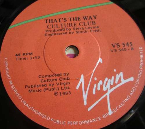 CULTURE CLUB - 1983 KARMA CHAMELEON/ THAT`s THE WAY (YS 545) 45 RPM RECORD - A3208
