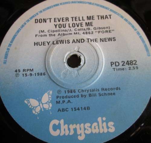 HUEY LEWIS AND THE NEWS - STUCK WITH YOU 1986 (P 2482) 45 RPM