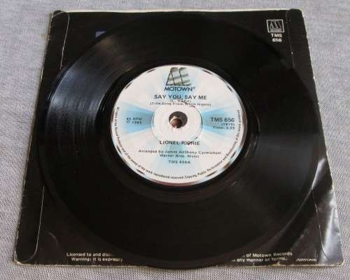 LIONEL RICHIE - 1985 SAY YOU SAY ME TITLE SONG FROM WHITE NIGHTS (TMS 656) 45 RPM RECORD - A3172
