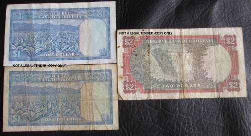 and DOLLARS RHODESIA NOTES x3 (LOT)