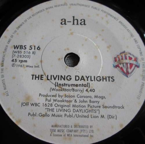 A-HA - THE LIVING DAYLIGHTS 1987 (WBS 516) 45 RPM RECORD