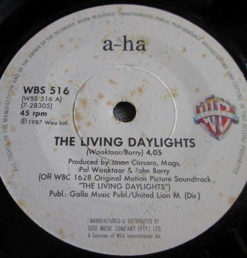 A-HA - THE LIVING DAYLIGHTS 1987 (WBS 516) 45 RPM RECORD