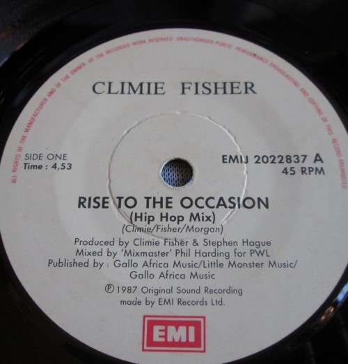 CLIMIE FISHER - 1987 MENTAL BLOCK/RISE TO THE OCCASION (EMIJ 2022837) 45 RPM RECORD - A3387