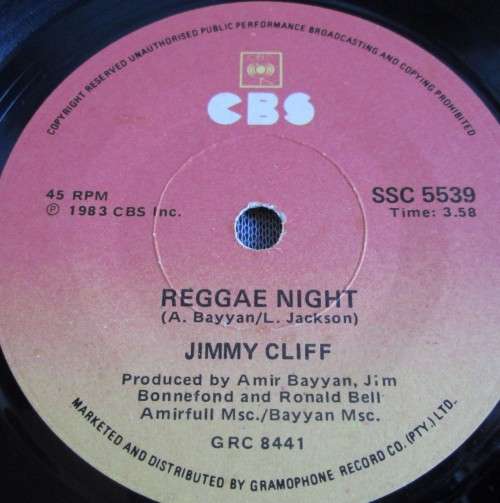 JIMMY CLIFF - 1983 LOVE HEIGHTS/REGGAE NIGHT (SSC 5539) 45 RPM RECORD - A3485