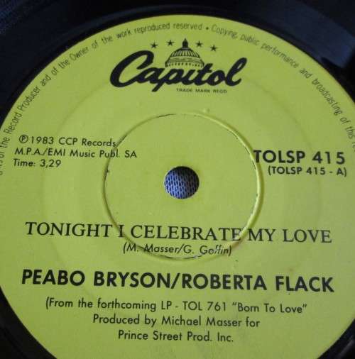 PEABO BRYSON/ROBERTA FLACK - 1983 TONIGHT I CELEBRATE MY LOVE/ BORN TO LOVE 45 RPM RECORD - A3508