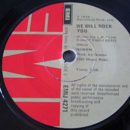 QUEEN - WE WILL ROCK YOU 1979 (EMIJ 4271) 45 RPM RECORD