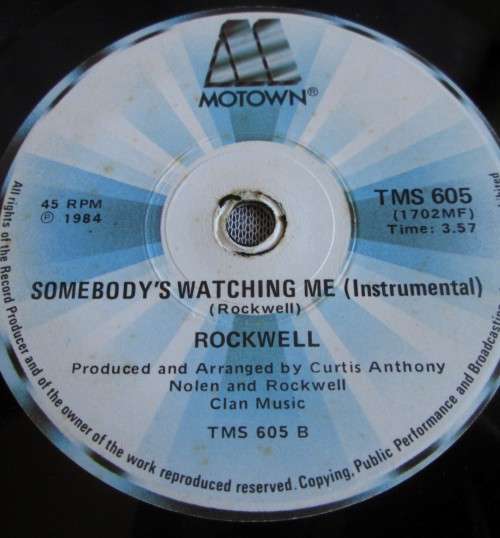 ROCKWELL - 1984 SOMEBODY`S WATCHING ME/INSTURMENTAL (TMS 605) 45RPM RECORD - A3591