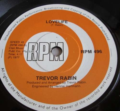 TREVOR RABIN - 1977 LOVELIFE/FANTASY (RPM 496) 45 RPM RECORD - A3554