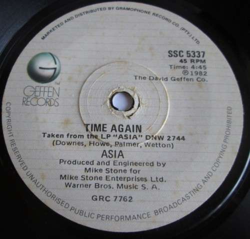 ASIA - 1982 TIME AGAIN/ HEAT OF THE MOMENT (SSC 5337) 45 RPM RECORD - A3607
