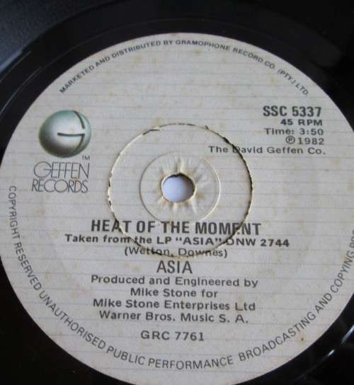 ASIA - 1982 TIME AGAIN/ HEAT OF THE MOMENT (SSC 5337) 45 RPM RECORD - A3607