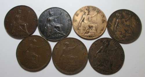 UNITED KINGDOM FARTHING x7 COINS (SEE DESCRIPTION - DATES) LOT