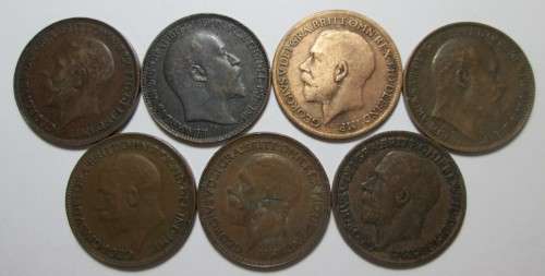UNITED KINGDOM FARTHING x7 COINS (SEE DESCRIPTION - DATES) LOT