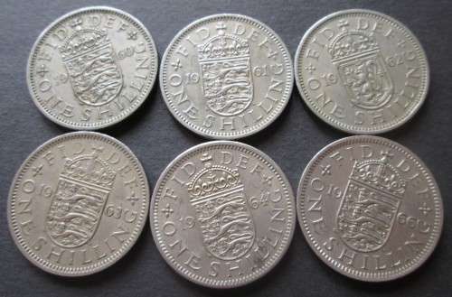 ONE SHILLING GREAT BRITAIN x6 COINS (LOT) 1960 - 1964/1966