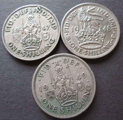 ONE SHILLING GREAT BRITAIN x3 COINS (LOT) 1947-1949