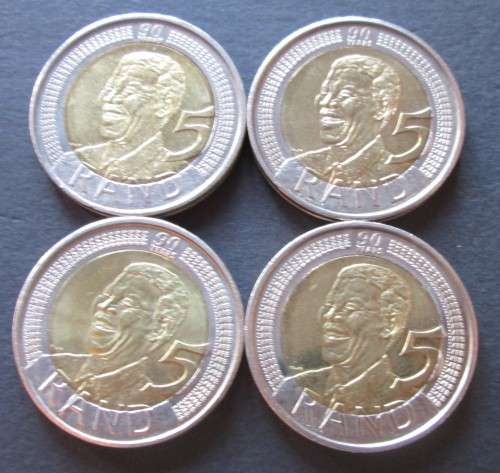 FIVE RAND 2008 SOUTH AFRICA COINS NELSON MANDEL 90th BIRTHDAY (LOT x4)
