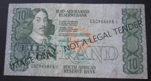 TEN RAND SOUTH AFRICA NOTE SERIAL Nr. CG0946884C (G de KOCK)