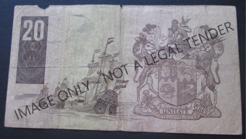 TWENTY RAND SOUTH AFRICA NOTE SERIAL Nr. D7 27 158773 (G de KOCK)