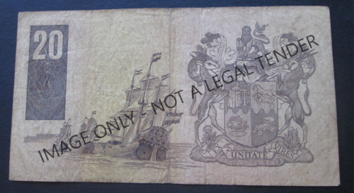TWENTY RAND SOUTH AFRICA NOTE SERIAL Nr. D7 27 136648 (G de KOCK)