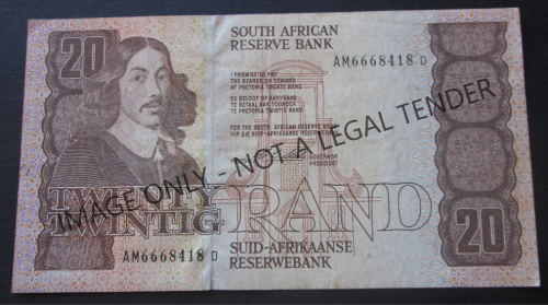 TWENTY RAND SOUTH AFRICA NOTE SERIAL Nr. AM6668418D (CL STALS)