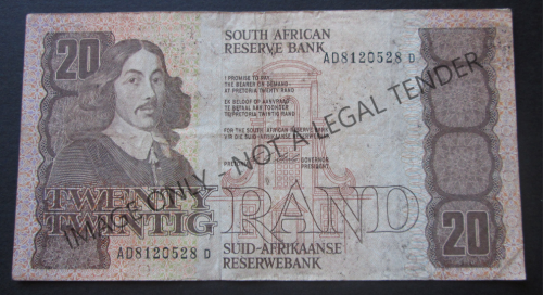 TWENTY RAND SOUTH AFRICA NOTE SERIAL Nr. AD8120528D (CL STALS)